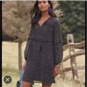 Garnet Hill Ruffle Bodice 100% Silk Dress In Black & White Polka Dots Size S EUC